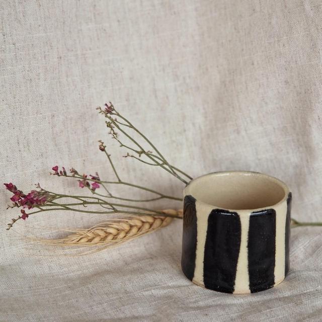 NEW Stripe Espresso cup, 50ml black mugs, white ceramic mug, handmade clay cups, unique british gift, espresso coffee lover, ceramics shots