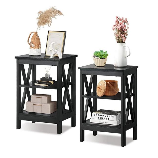 VECELO Side/End Storage with Shelf Versatile Nightstands Lamp Table Living Room Bedroom Furniture, Shelves, Classic Black