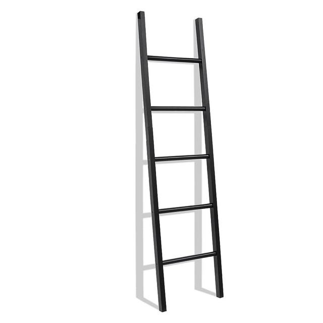 FUIN 6ft Wooden Blanket Ladder Farmhouse Decorative Wall Leaning Rack Holder Display Throw Quilt Rustic Towel Ladder for Bathroom, Black