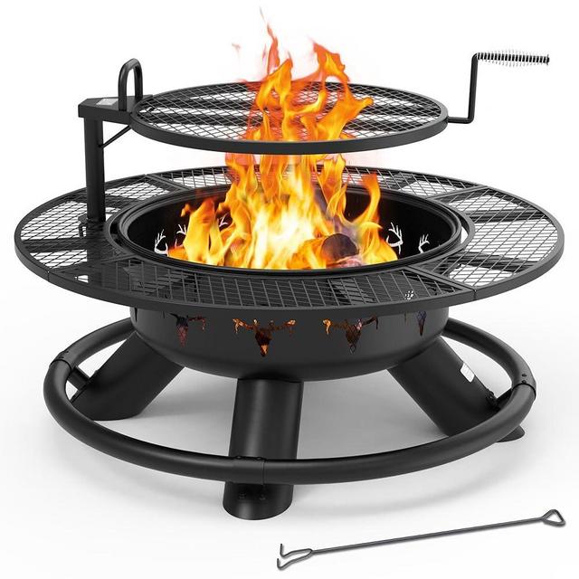 BALI OUTDOORS Fire Pit with Poker, Outdoor Fire Pit Extra Large, Wood Burning Firepits for Outside with Grill, 47 inch