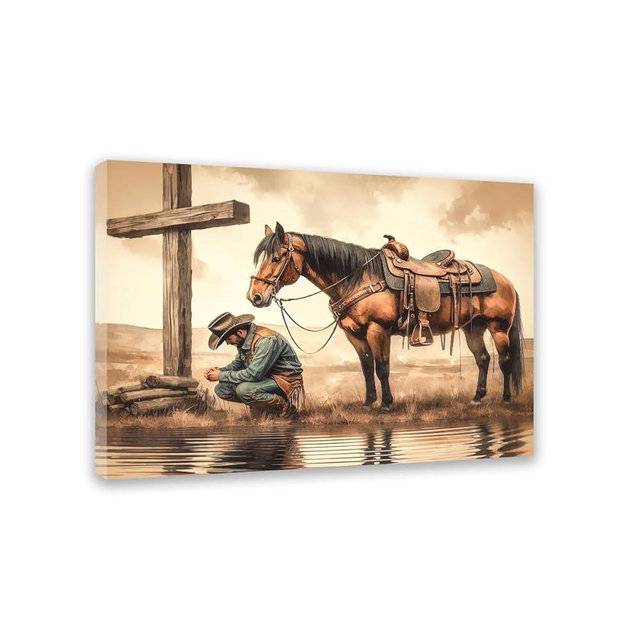 Redland Art Vintage Horse Wall Art Framed Canvas Print - Caballos Decoracion for Western Ranch, Christian Country Home Decor, Rustic Living Room Picture, 11.5x15