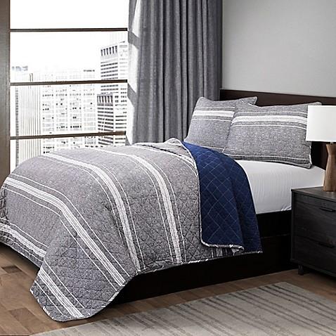 Lush Décor Marlton Stripe Reversible King Quilt Set in Grey