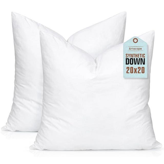 Artscope Synthetic Down Pillow Insert, 20x20 Down Alternative Throw Pillow Insert. Ultra Soft Fluffy Sleeping Pillow with 100% Cotton Cover, Decorative Pillows Set of 2-White.