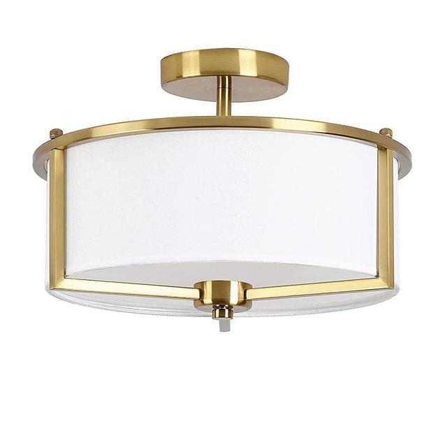 Semi Flush Mount Ceiling Light,13-inch Drum Ceiling Light Fixture,Antique Brass Finish with Fabric Hardback Shade,Flush Mount Light Fixtures for Bedroom,Hallway and Foyer