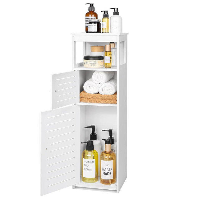 VOGGV Bathroom Storage Cabinet, Bathroom Floor Cabinet Freestanding 1 Doors and Shelves for Home Kitchen, Living Room and Hallway, 29.5 * 8.66 * 7.87in, White
