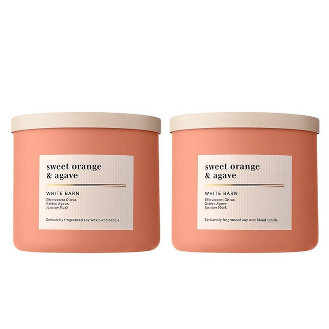 Bath & Body Works 3-Wick Candle, Sweet Orange & Agave Citrus Candle, Strong Throw, Long-Lasting Burn Up to 45 Hours, Exclusively Fragranced Soy Wax Blend, 14.5 oz - 2 Pack