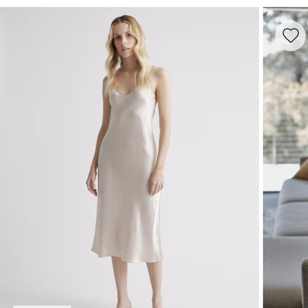 100% Washable Silk Slip night Dress - Champagne, M