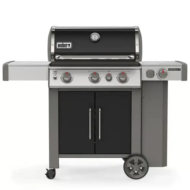 Genesis II E-335 3-Burner Propane Gas Grill in Black with Built-In Thermometer and Side Burner