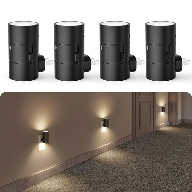 VOLISUN Night Light, Dimmable Led Night Lights Plug into Wall, Amber/3000K/4500K, 0-100LM Adjustable Brightness, Dusk to Dawn Nightlight for Hallway, Bathroom, Bedroom Black 4 Pack