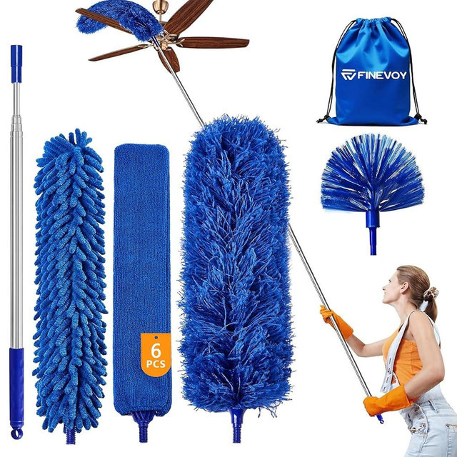 Dusters 6-in-1 Kit, Duster with Extension Pole 100 Inches, Dusters for Cleaning, Cobweb Duster, Microfiber Feather Gap Duster Cleaner for Fans, Blinds, Cars and Furniture