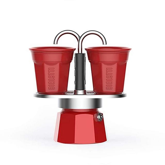 Bialetti Mini Express Color, Set of 2 cups + 2 shot glasses, Red, Aluminum