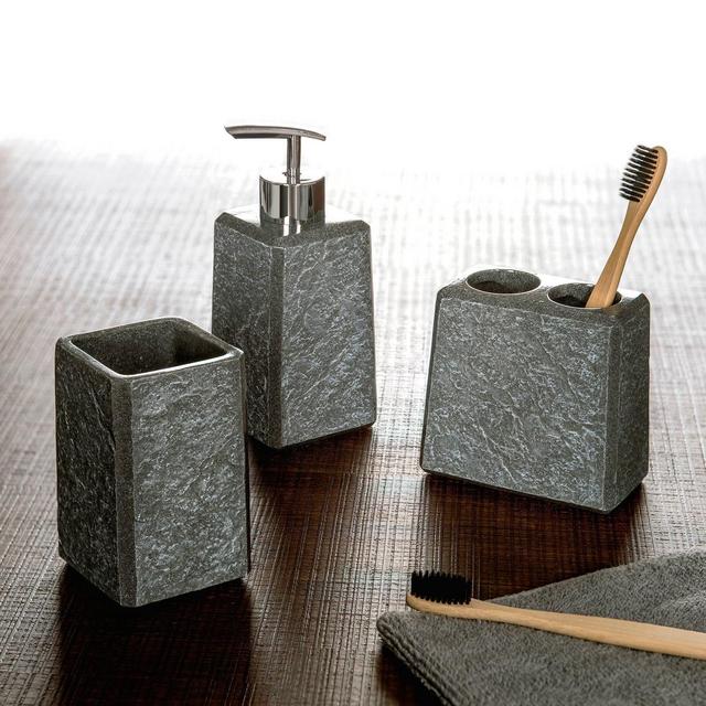 3pc Fauxstone Lotion Pump/Toothbrush Holder/Tumbler Set Natural - Allure Home Creations