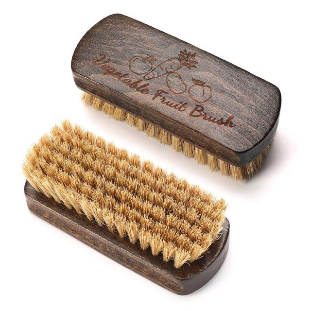 SEPGLITTER 2 Pack Vegetable Brush, Fruit and Vegetable Brush Potato Scrubber Vegetable Scrubber Brush for Food with Wood Handle Veggie Brush Food Brush for Mushroom Potato Carrot Corn