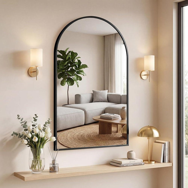 OLIXIS 20x30 Inch Arched Black Bathroom Mirror for Over Sink, Wall Mirror, Arch Bathroom Vanity Mirror with Matte Metal Frame and Tempered Glass for Home Decor, Living Room, Shatterproof