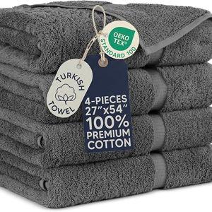 Towel Bazaar 4-Piece Bath Towel Set, 100% Premium Cotton Turkish Towels, 27x54 Luxury Towel Super Soft and Absorbent, Perfect Use for Bathroom, Shower Towels - Dark Gray