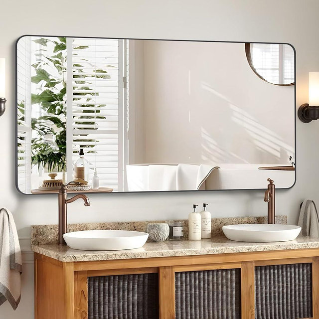DESBING 36" x 48"Bathroom Mirror, Matte Black Wall Mirror with Metal Frame, Decorative Rectangular Vanity Mirror for Bedroom Bathroom Living Room Entryway (Horizontal/Vertical)