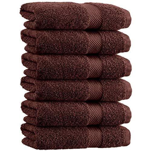 White Classic Luxury Hand Towels | Cotton Hotel spa Bathroom Towel | 16x30 | 6 Pack | Brown