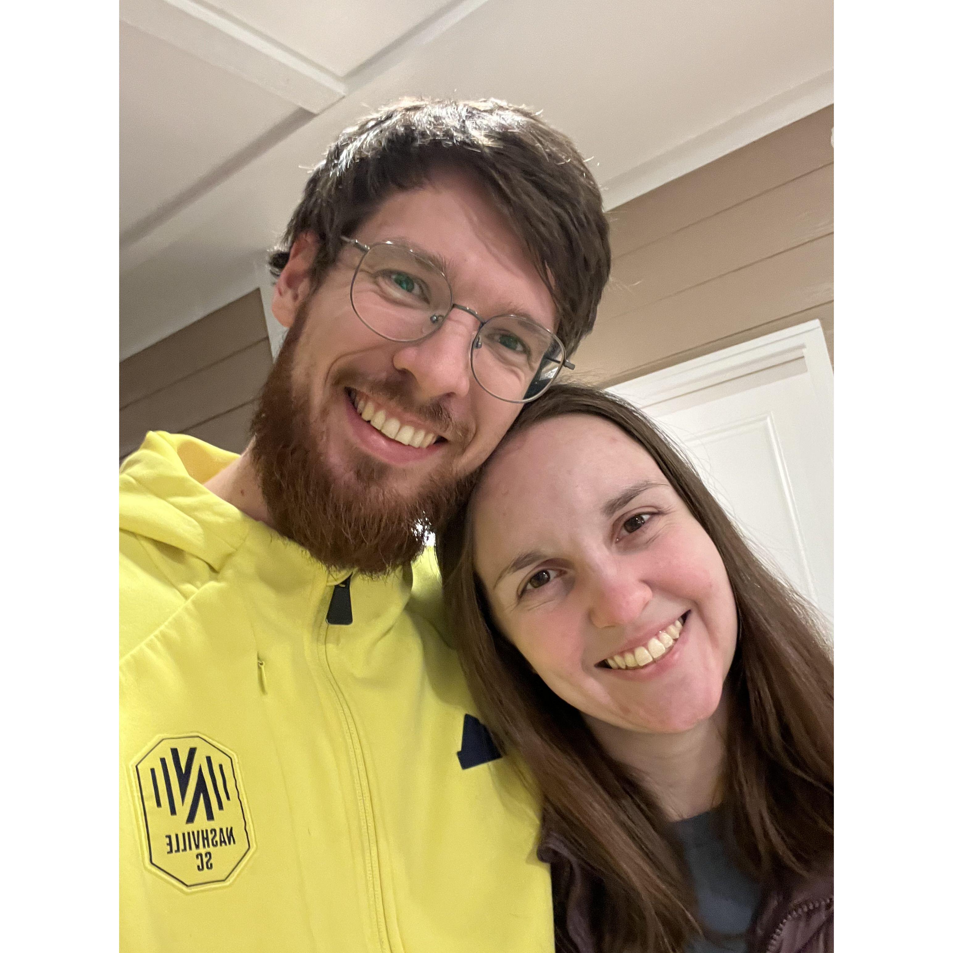 Our first picture together after changing a flat tire on the side of the interstate in 20 degree weather
