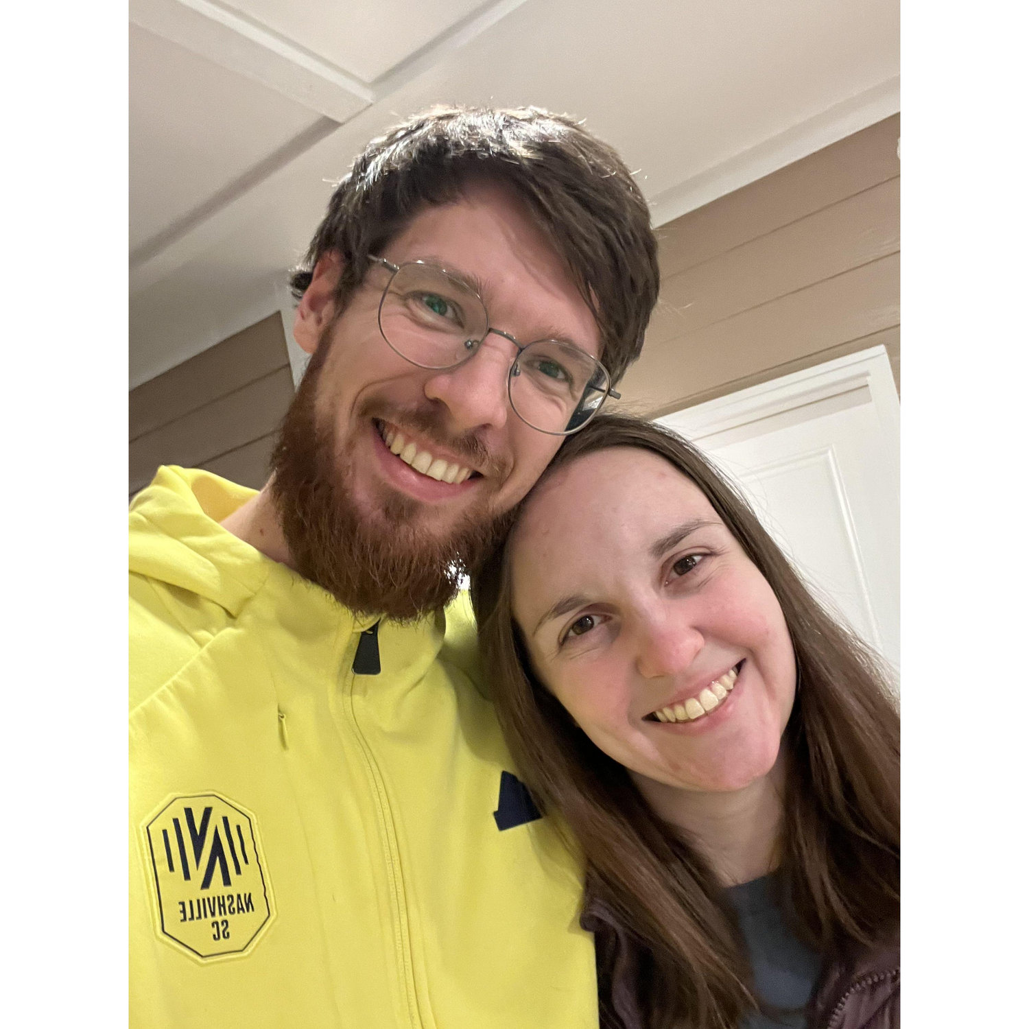 Our first picture together after changing a flat tire on the side of the interstate in 20 degree weather