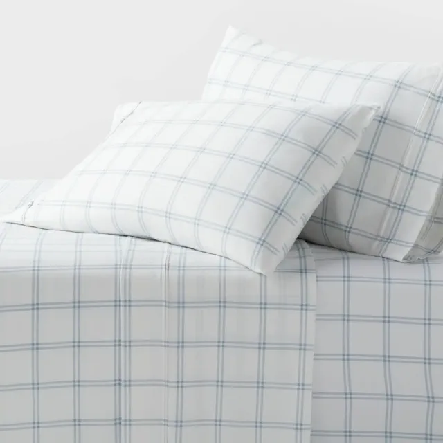 Full 400 Thread Count Performance Sheet Set Blue Plaid - Threshold™