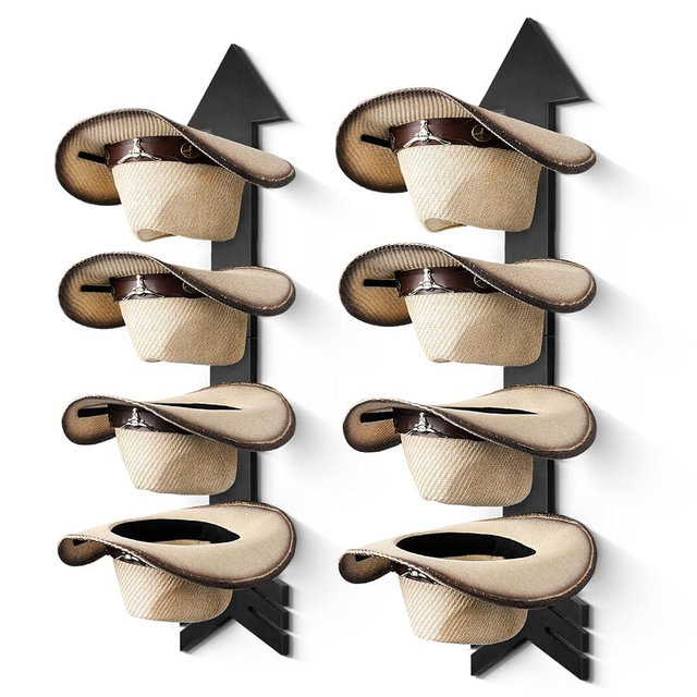 HYDERMUS Cowboy Hat Holder for Wall Mount 8 Pieces Rustic Wood Arrow Design Hat Rack Cowboy Hat organizer Western Bedroom Decor Hat Storage Cowgirl Hat Hanger for Display and Organization Black