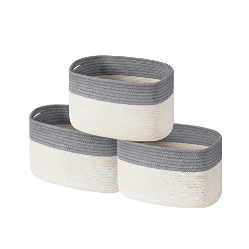 Cotton Rope Storage Baskets Set of 3 Storage Bins Organizer Decorative Woven Basket for Nursery Baby Clothes, Toy, Makeup, Books, Towels 15"x 10"x 9"