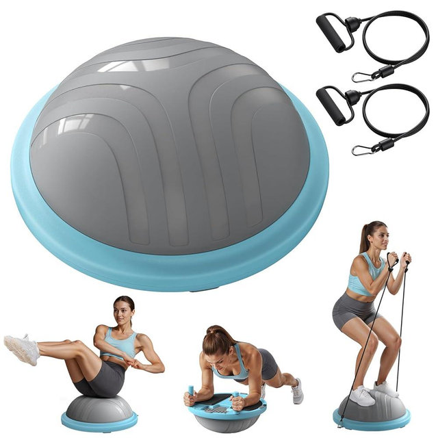 MERACH Balance Ball Trainer, 18 Inch Half Exercise Ball with Resistance Bands and Foot Pump, Half Yoga Ball for Core Strength Training, 450lb Capacity