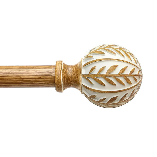 QDWIS Boho Wood Curtain Rods for Windows 48 to 84 inch,1" Adjustable Heavy Duty Window Curtain Rod with Imitation Wood Grain Finials,Rustic Decorative Drapery Rods Set,Size:36-88'',Maple Wood