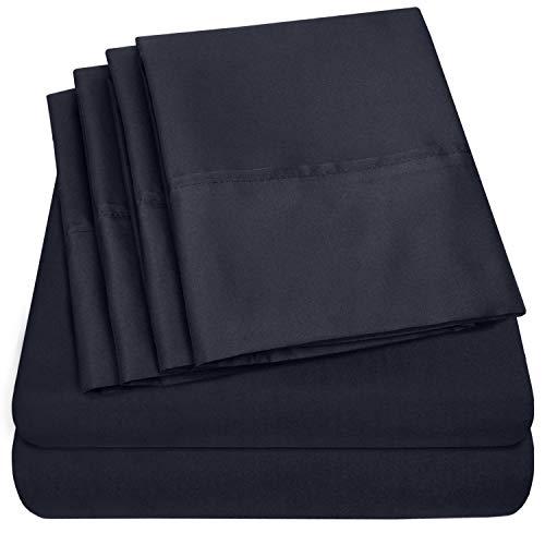 Sweet Home Collection Bed 6 Piece 1500 Thread Count Deep Pocket Sheet Set - 2 EXTRA PILLOW CASES, VALUE, Queen, Navy
