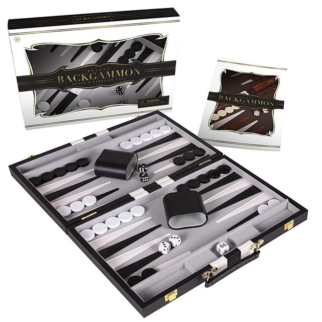 Crazy Games Backgammon Set - Classic Backgammon Sets for Adults Board Game with Premium Leather Case - Best Strategy & Tip Guide (Black, Medium)