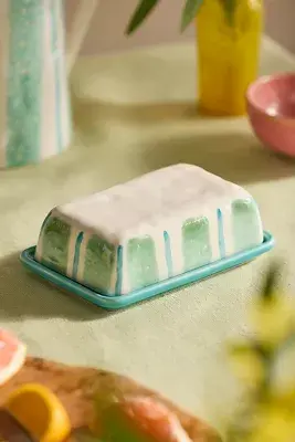 Striped Earthenware Butter Dish