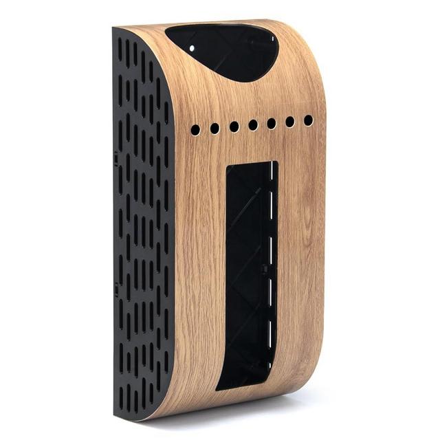 LEWONO Plastic Bag Organizer Wood Grain Wide Opening Grocery Bag Holder for Plastic Bags Durable Easy Wall Mount Trash Bag Holder, Dispenser & Saver for Cupboard Pantry