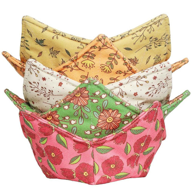 CIPIMEY Cotton Microwave Bowl Cozy Holders, Microwave Safe Hot bowl Holders, bowl Snuggies, Soup Bowl Cozy (Retro Floral)