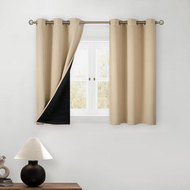 BGment Short Blackout Curtains 40 Inch Length 2 Panels, Thermal Insulated Total Light Blocking Curtains for Bedroom, Grommet Window Drapes with Thick Black Liner, 42 Inch Wide Each Panel, Beige