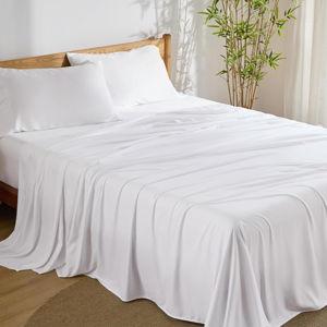 Bedsure California King Sheet Sets, Cooling Sheets, Rayon Derived from Bamboo, Deep Pocket Up to 16", Breathable & Soft Bed Sheets, Hotel Luxury Silky Bedding Sheets & Pillowcases, White