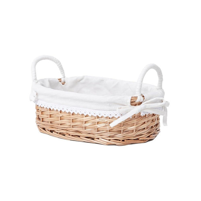 Wicker Bread Basket with Removable White Liner，Serving Bread Basket For Kitchen Counter With Handle，12.6X8.4X3.94 Inches.