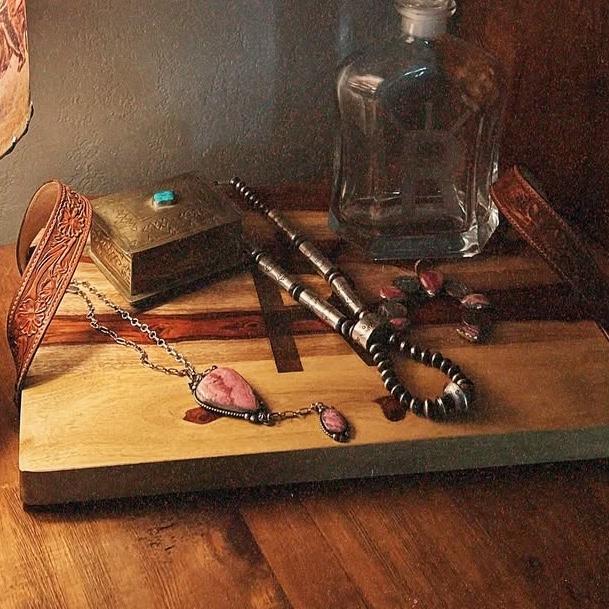 Custom Wood Board with Leather Handles (with Circle 7 Brand please)