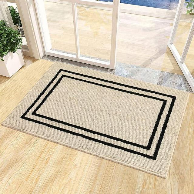 Reeple Indoor Door Mat, Front Back Outdoor Mat Rubber Backing, Low-Profile Entrance Rugs, Absorbent Resist Dirt Doormats Inside Doormat for Entryway-24 x36, Beige