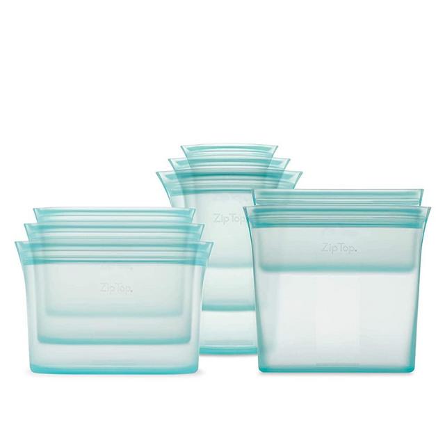 Zip Top Reusable 100% Platinum Silicone Containers - Full Set of 8 - Teal