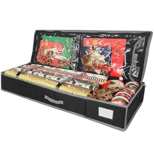 bruwaa Christmas Wrapping Paper Organizer Storage Bag Containers Interior Pockets 41" Fits Up to 27 Rolls 3/8” Diam, Black