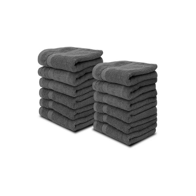 White Classic Luxury 100% Cotton Washcloths Set of 12 - 13x13" Gray
