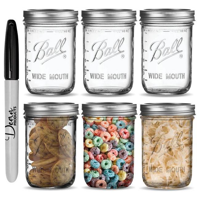 Mason Jars 16 oz Wide Mouth - 16oz Mason Jars With Lids - Large Mouth Mason Jars - Widemouth Glass Mason Jar - Pint Canning Jars - Mason Jar Set - Mason Jars Wide Mouth - Pickling Jar - Dean Products