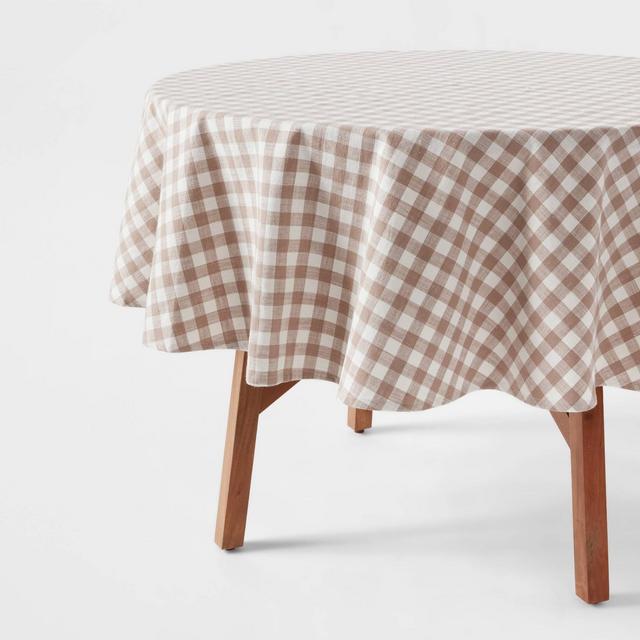 70" Cotton Gingham Round Tablecloth Taupe - Threshold™