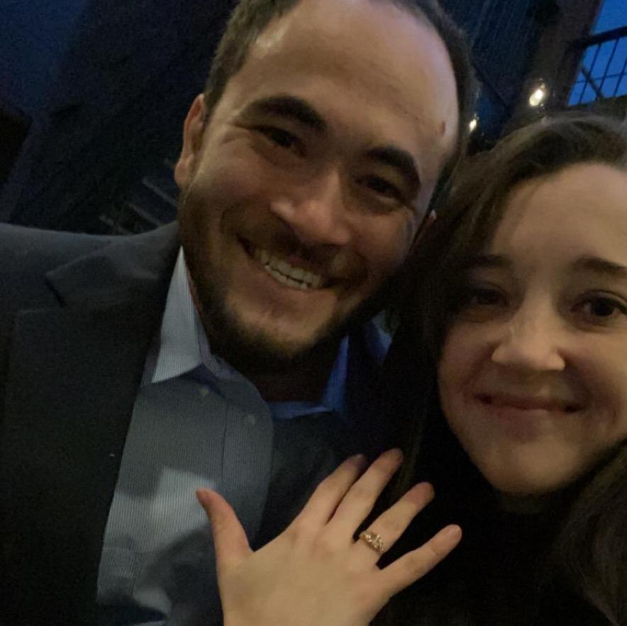 Celebrating our engagement the next evening at a French restaurant in Denver :)