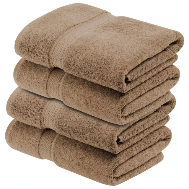 Luxury Cotton Heavyweight Ultra-Plush Bath Towel Set of 4, Latte Brown - Blue Nile Mills