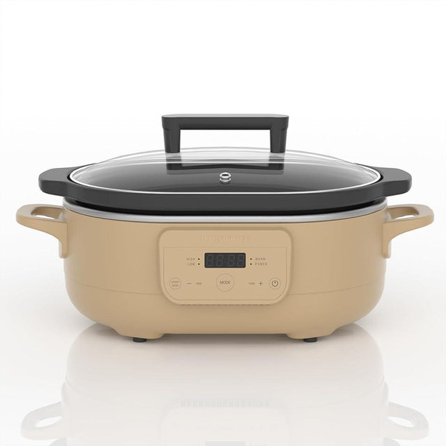 MAGNIFIQUE 6 Quart Programmable Slow Cooker Removable Healthy Nonstick Pot - Small Kitchen Appliance for Family Dinners - Serves 6+ People - Heat Settings: Keep Warm, Brown Sugar