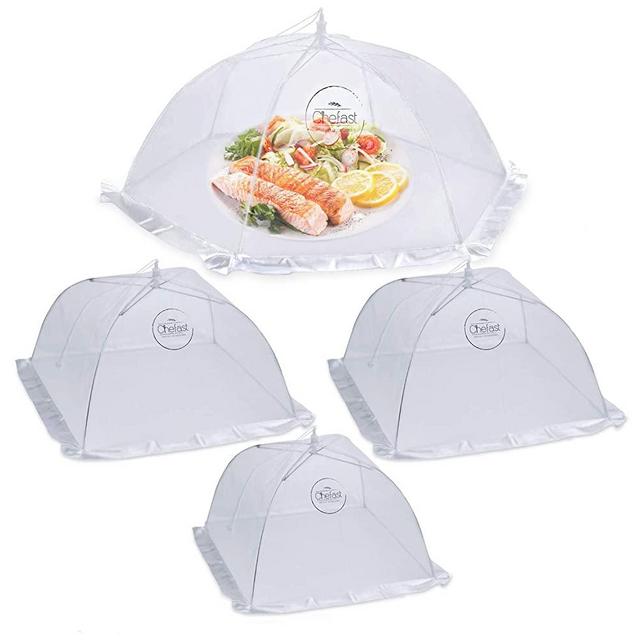 Chefast Food Cover Tent (4 Packs) - Pop Up Mesh Covers in 3 Sizes with Reusable Carry Bag - Protect Foods from Fruit Flies - Great for Picnics and Outdoor BBQ
