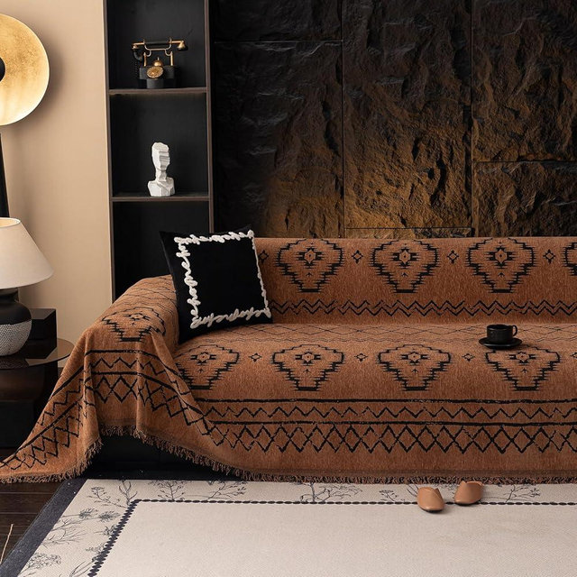VClife Bohemian Sofa Covers Chenille Couch Cover for Sectional Couch, Soft Non Slip Couch Covers for 3 Cushion Sofa Breathable Sofa Furniture Protector Slip Cover for Couch, Pumpkin, 71"X134"