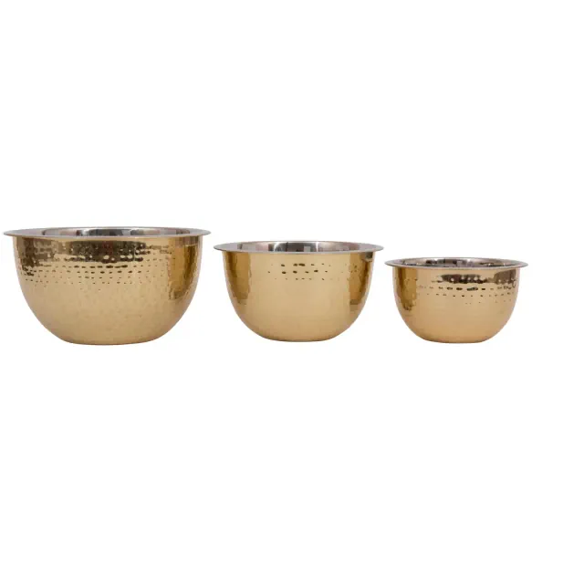 Storied Home Transitional Hammered Stainless Steel Bowls, Gold Finish, Set of 3 Sizes