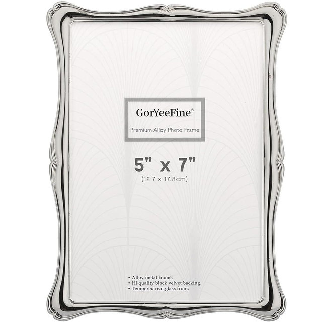GorYeeFine 5 x 7'' Premium Alloy Silver Photo Frame - High-End Decor 7x5'' Picture Frames with Velvet Backing,Hi End Décor Metal Frames